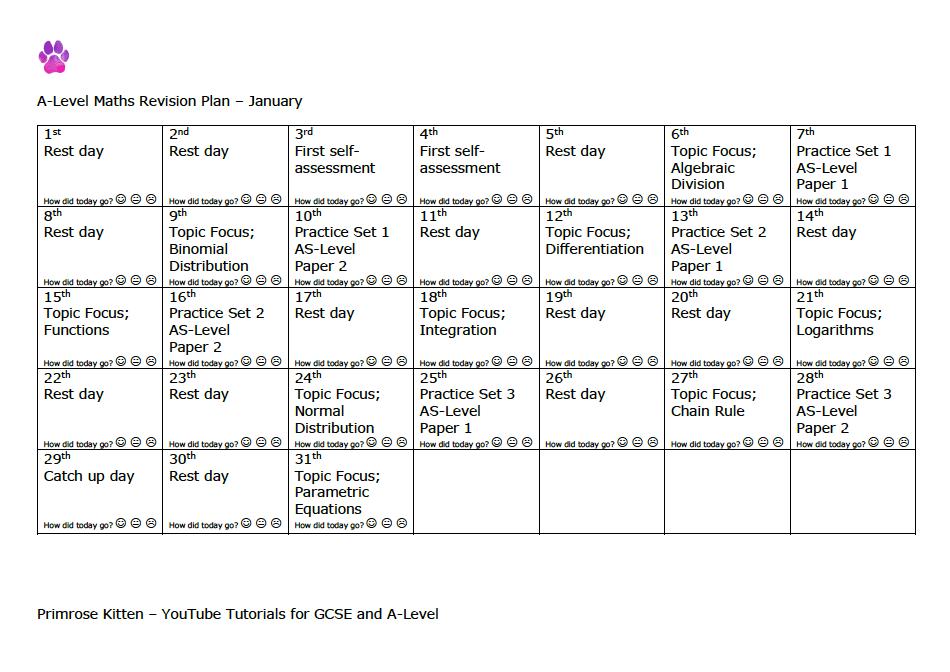 A-Level Maths | Revision plan - Primrose Kitten